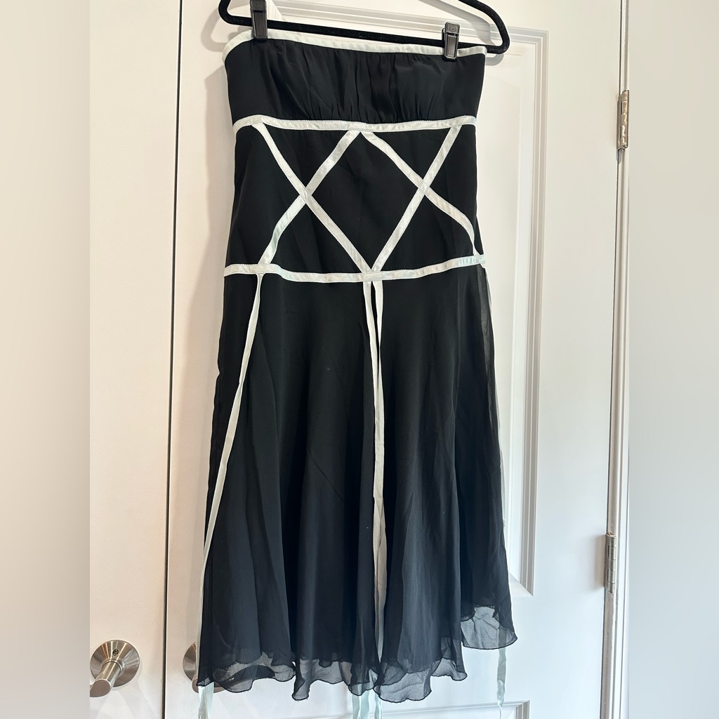 Nicole Miller Strapless Black Dress With Blue Ribbon